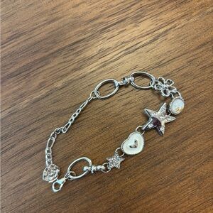 Silver Charm Bracelet with Star and Heart Accents
